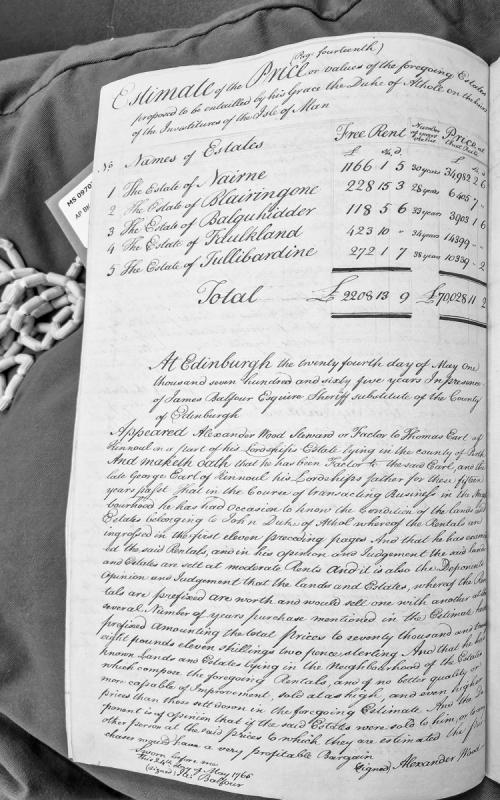 Valuation and sworn testimony on estates of John Duke of Athol at Edinburgh