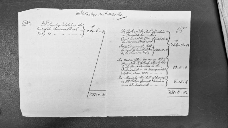 Mrs Stanley's Account statement for 1749-1750
