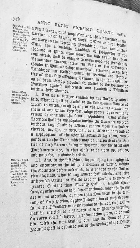 Excise regulations regarding unlicensed stills, landlord liability, and officer rewards