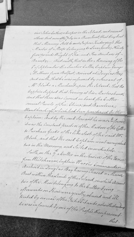 Testimony regarding smuggling activities and illicit tea/brandy sales on Isle of Man