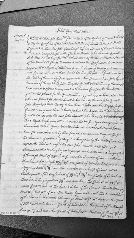 Grant of lands and tenements to John Cannell, John Sharples and Robert Barrey