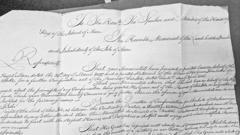 Memorial of Isle of Man landholders and inhabitants regarding Duke of Atholl compensation claim