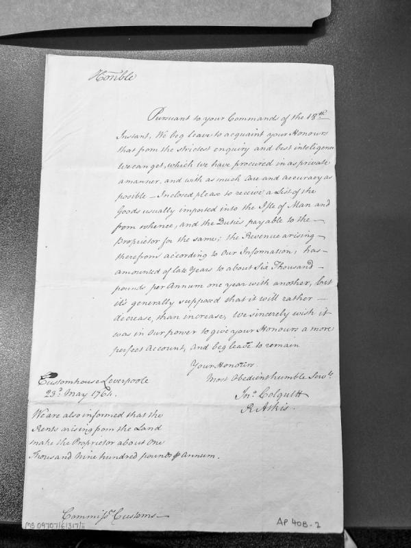 Revenue report on goods imported to Isle of Man and duties payable