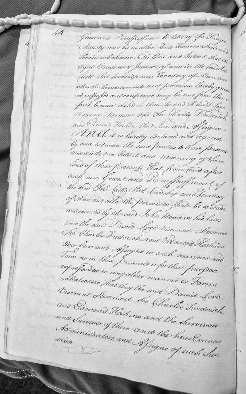 Grant and re-enfeoffment of Isle of Man, Castle Peel and lordship to Stormont, Frederick and Hoskins