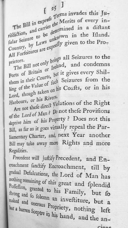 Legal argument against a Bill invading the Lord of Man's jurisdiction over seizures